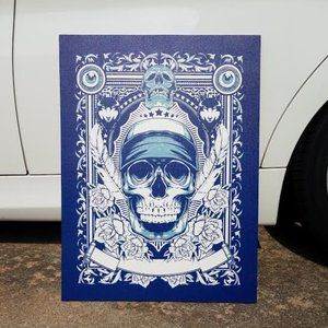 Blue and White Skull Canvas